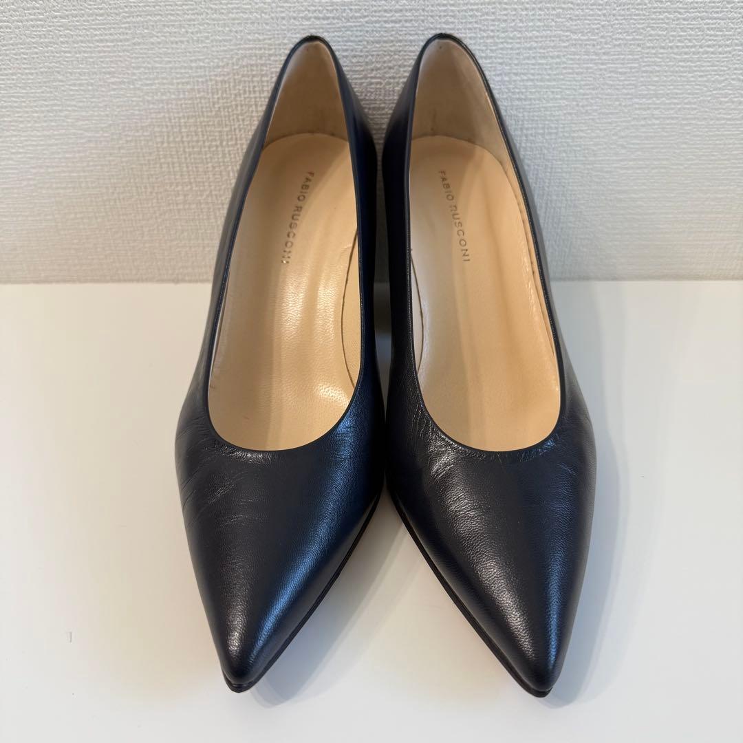 美品 FABIO RUSCONI ポインテッドトゥ パンプス 太ヒール 36 黒