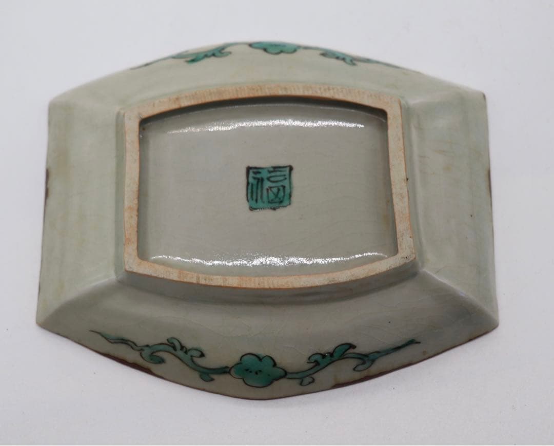 江戸　九谷焼菱型小皿5点　花鳥紋　送料込み0211