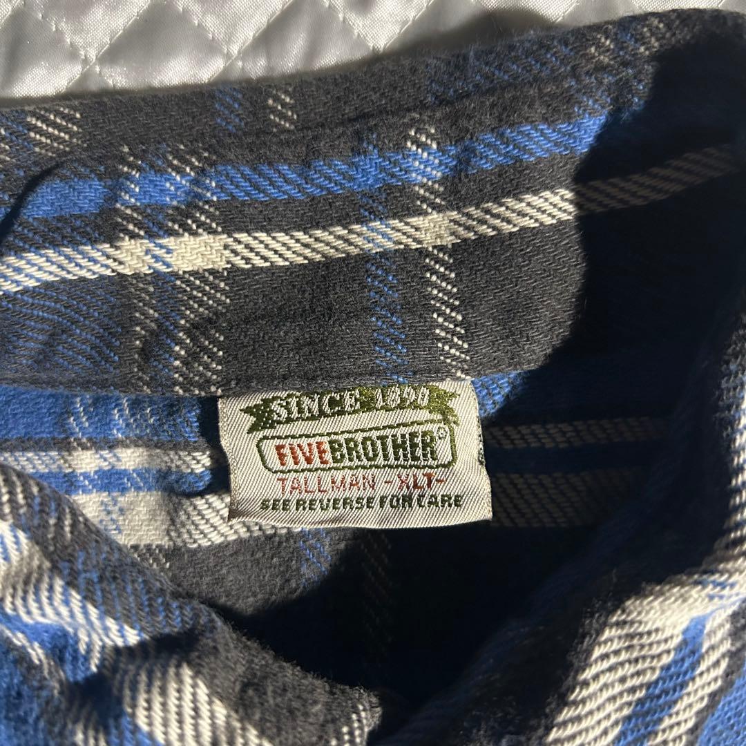 し*う様 90s FIVEBROTHER ヘビネルチェックシャツ 青 USA ビ