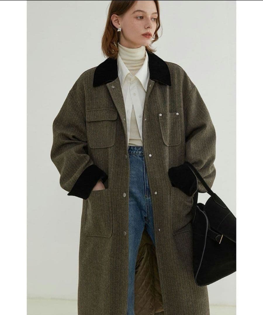 へリンボーン柄 ステンカラーコート 【FanoStudios】