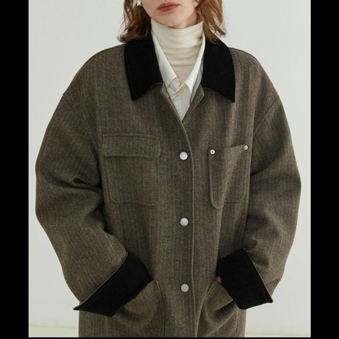 へリンボーン柄 ステンカラーコート 【FanoStudios】