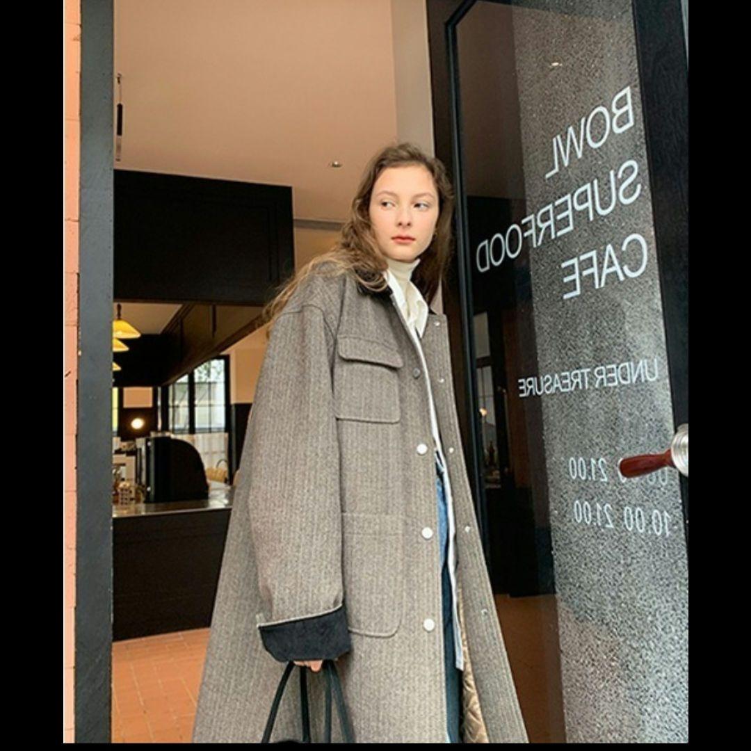 へリンボーン柄 ステンカラーコート 【FanoStudios】