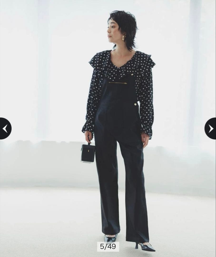 Arpege story アルページュストーリーレザーライクデニムオーバーオール