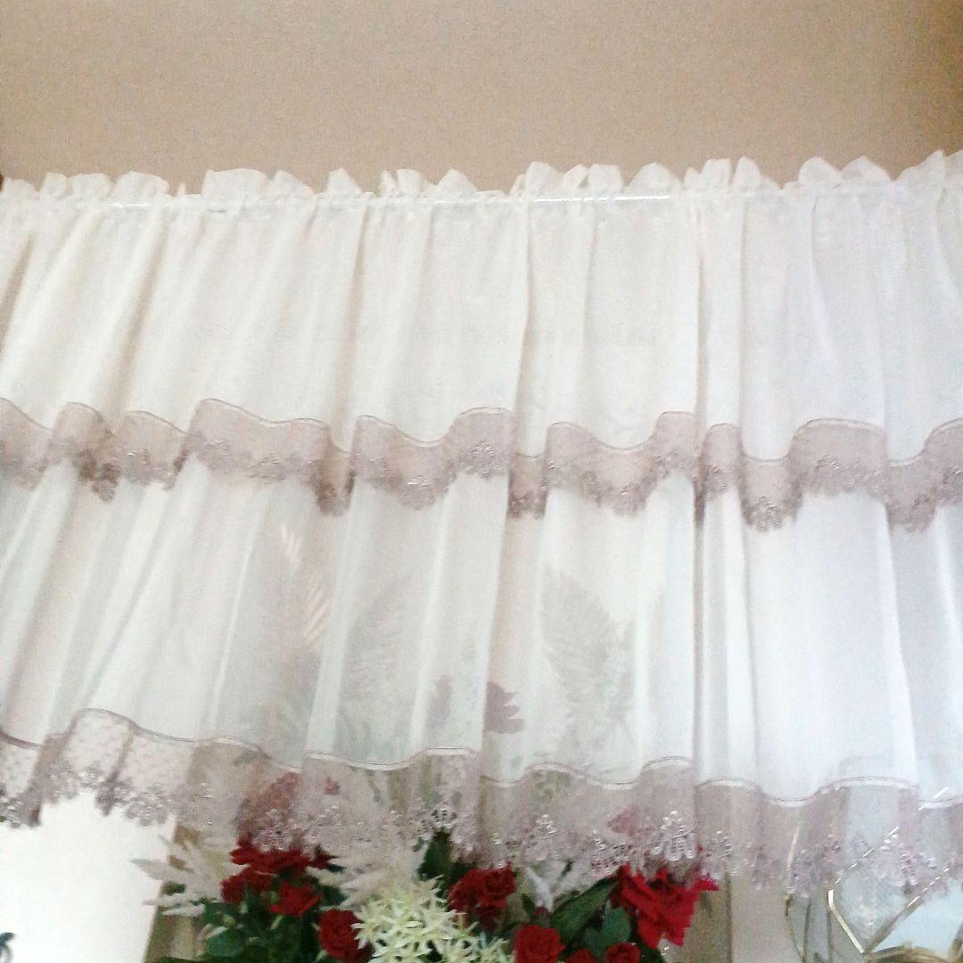 カフェカーテン【ぽっゆ様オーダー品　ボイル&チュールレース2枚重ねデザイン】