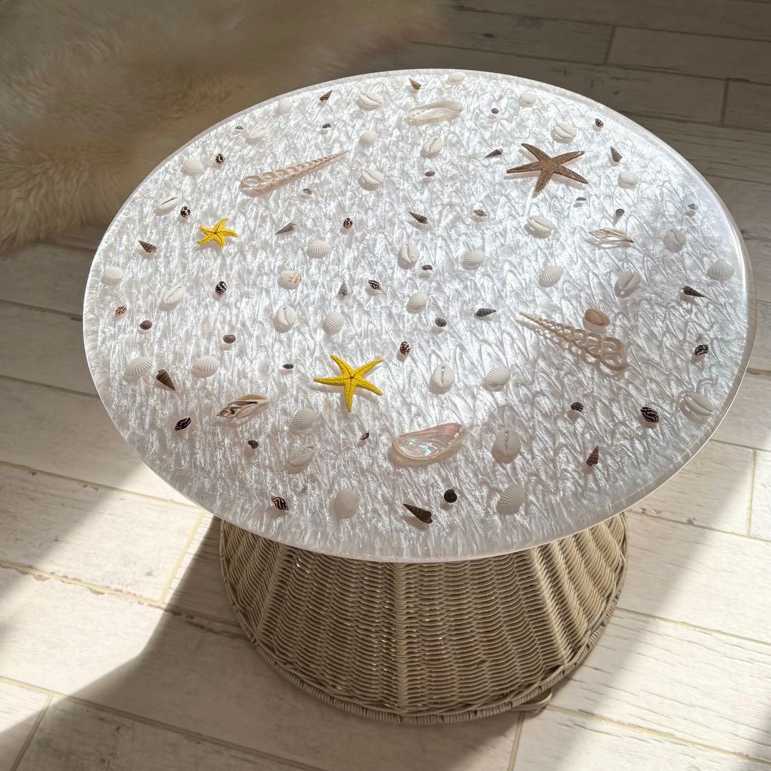 シェル ラタンテーブル　希少　アンティーク　サイドテーブル