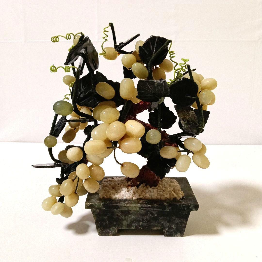 中国美術 翡翠玉石ぶどう鉢植玉石彫刻 置物 天然石 置物 インテリアヒスイ