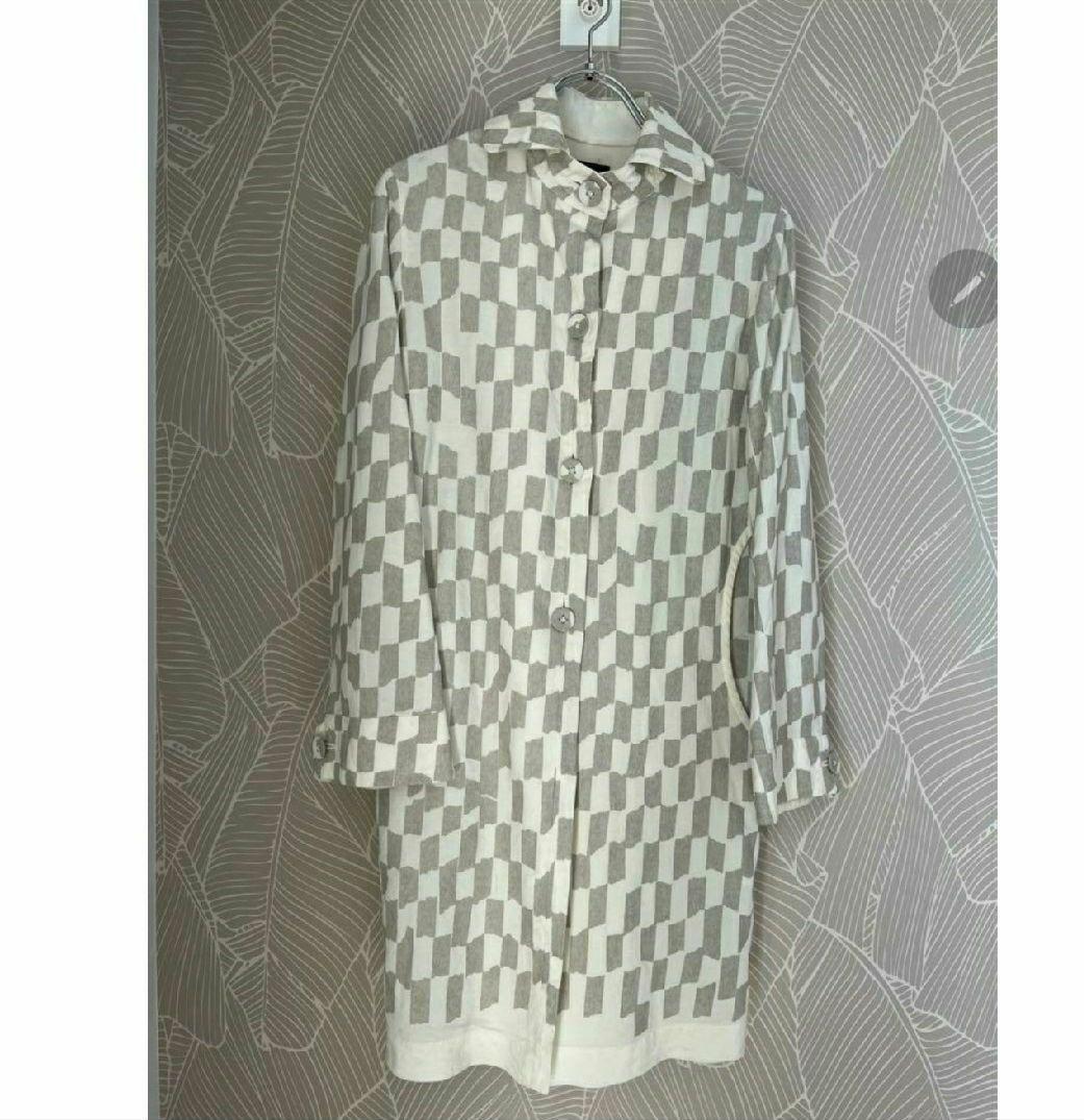 ホワイトグレー チェック柄 ロングコート