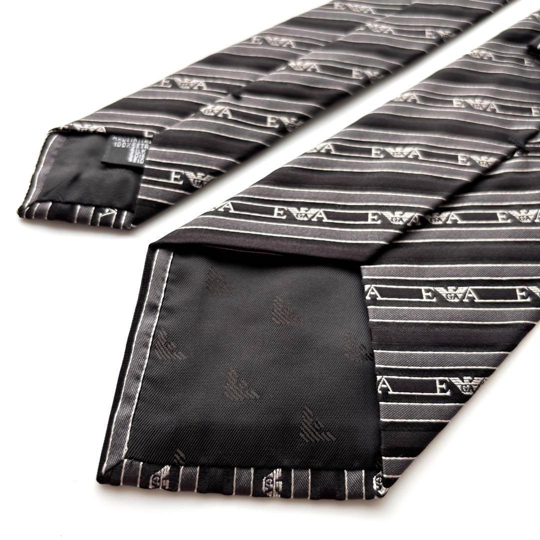 ꧁新品未使用꧂ エンポリオアルマーニ ネクタイ イーグル ストライプ ブラック