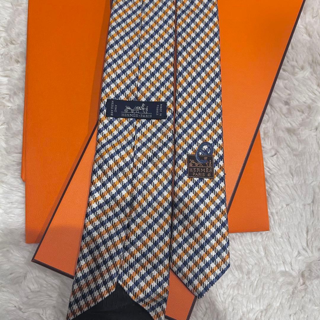 ⭐︎美品　HERMES シルク　チェック柄ネクタイ