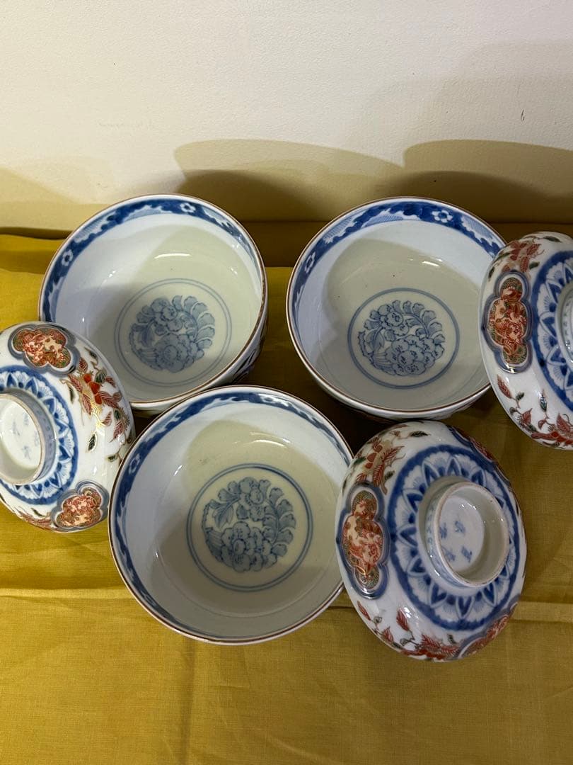 最終処分価格　明治 長春冨貴 伊万里焼 金彩染付 蓋付中鉢 ３客