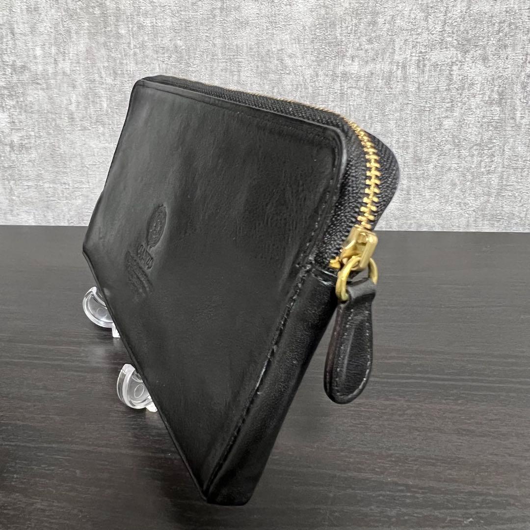 GANZO ミネルバナチュラル ブラックレザー ラウンドジップ 長財布