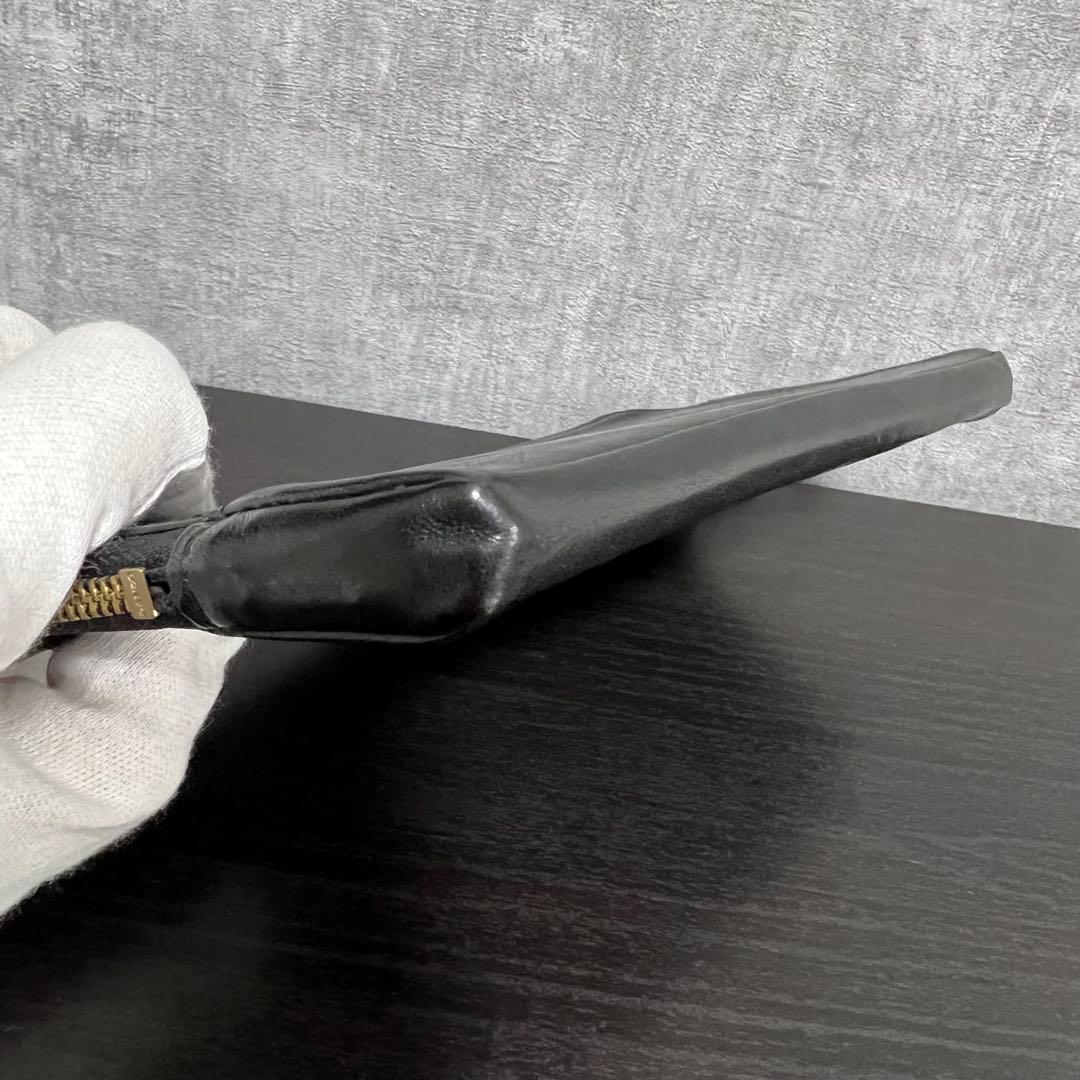 GANZO ミネルバナチュラル ブラックレザー ラウンドジップ 長財布