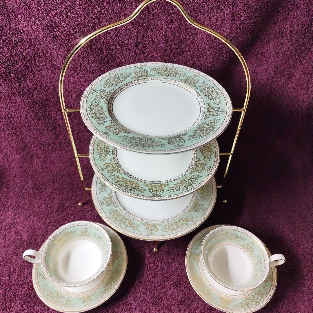 ウェッジウッド　コロンビアセージグリーン　カップ＆ソーサー２客＋プレート３枚＋S