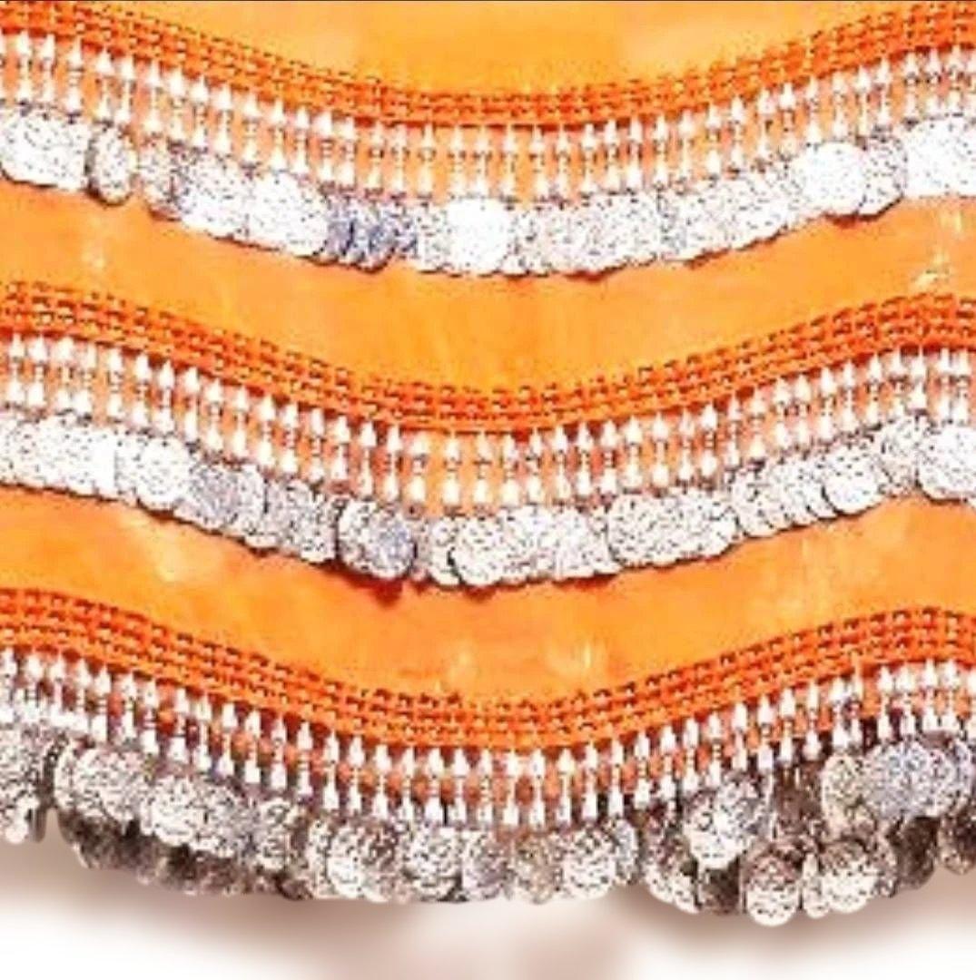 エジプト製 ベリーダンス用 ショール オレンジ シルバー装飾