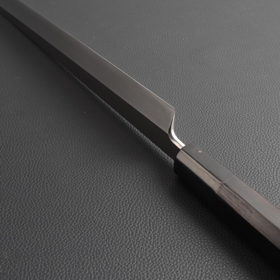 10831 先丸柳刃包丁 尺三 鏡面仕上げ 刺身包丁 和包丁 黒檀黒水牛角八角柄