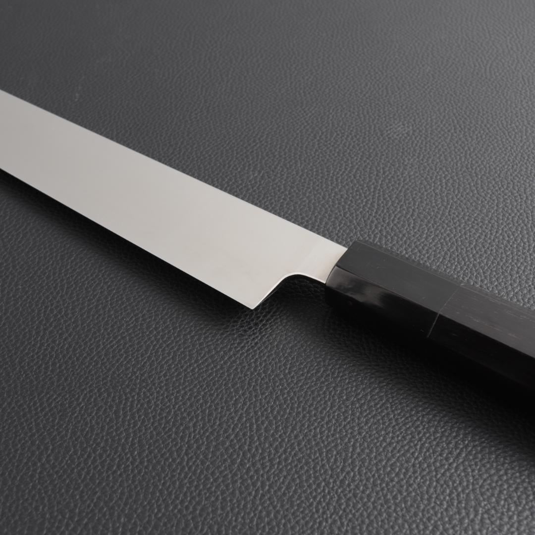 10831 先丸柳刃包丁 尺三 鏡面仕上げ 刺身包丁 和包丁 黒檀黒水牛角八角柄