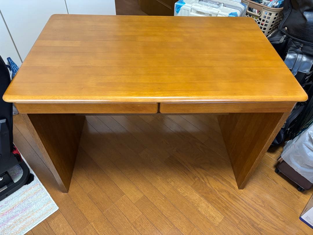 木製シンプルデスク 引き出し2つ付き