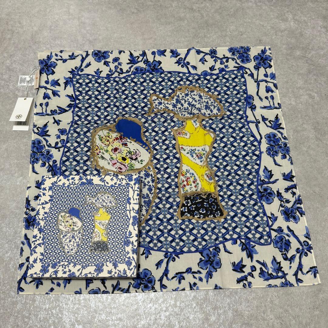 新品 未使用 Tory Burch トリーバーチ スカーフ フラワー 花柄 青