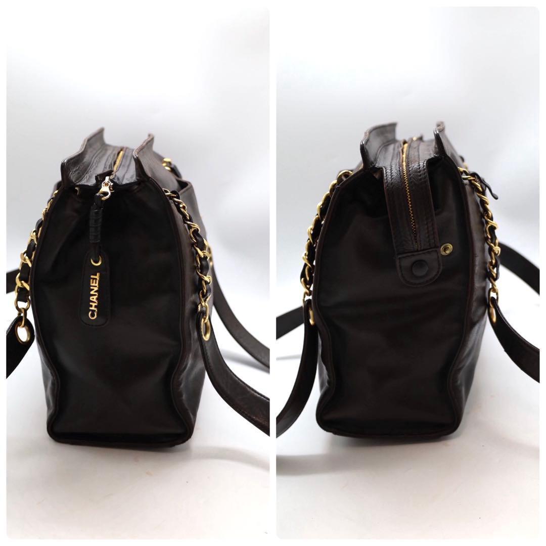 【美品❗✨】 シールあり　シャネル　トートバッグ　ラムスキン　ココマーク　こげ茶