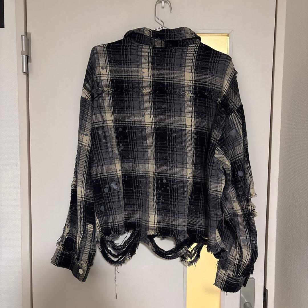 DankeSchon(ダンケシェーン) ダメージ短丈スタッズチェックネルシャツ