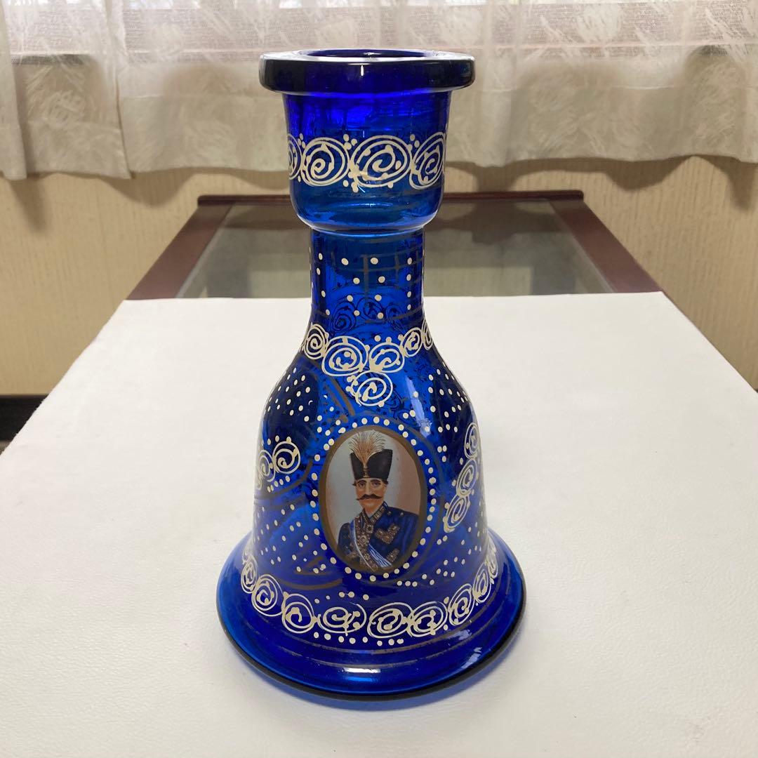 花瓶 花器 フラワーベース シーシャ 硝子 ボトル 瓶 青 レトロ ヴィンテージ