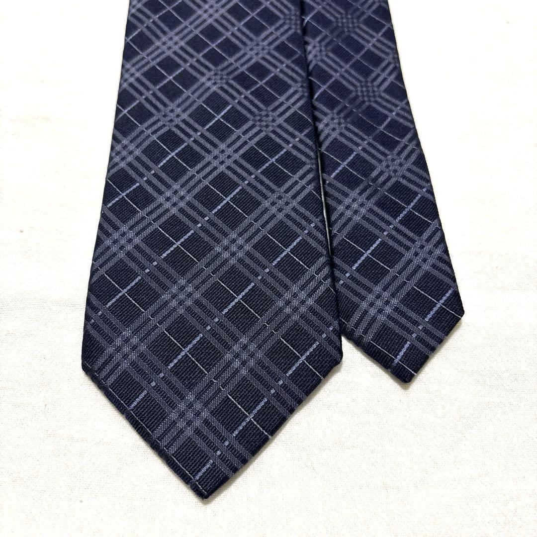 究極美品　バーバリー　ブラックレーベル　ネクタイ　ダークネイビー　ノバチェック