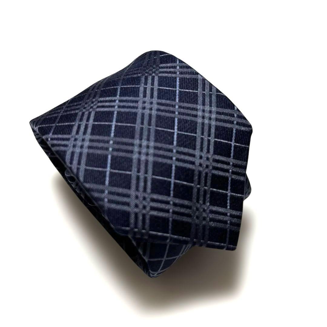 究極美品　バーバリー　ブラックレーベル　ネクタイ　ダークネイビー　ノバチェック