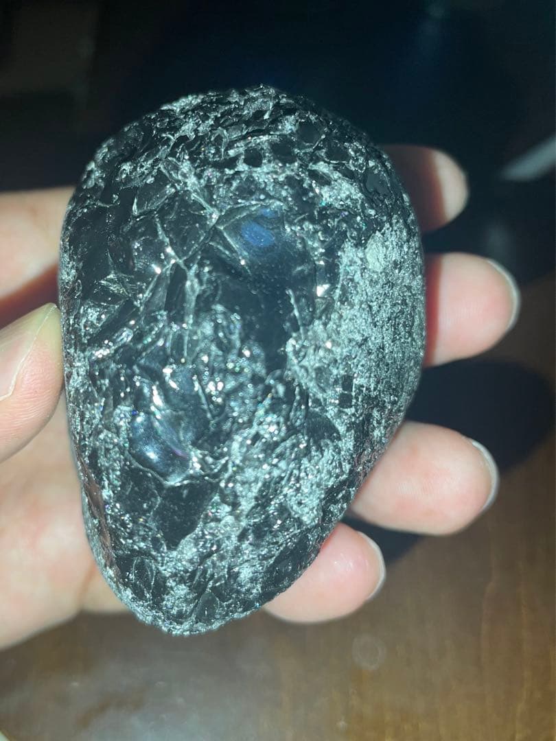 研磨品　十勝石玲瓏　ピンクシラーレインボーオブシディアン　サイズ大きめ　石質最高