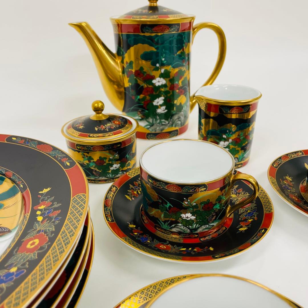 ほぼ新品　花鳥園茶揃　ティーセット・大皿・ケーキ皿セット