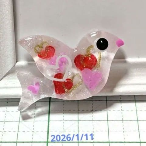 鳥　レジンヘアゴム　ハート