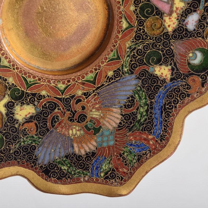 中国　古七宝琺瑯彩　神獣文　煎茶碗　茶托　D　R9211