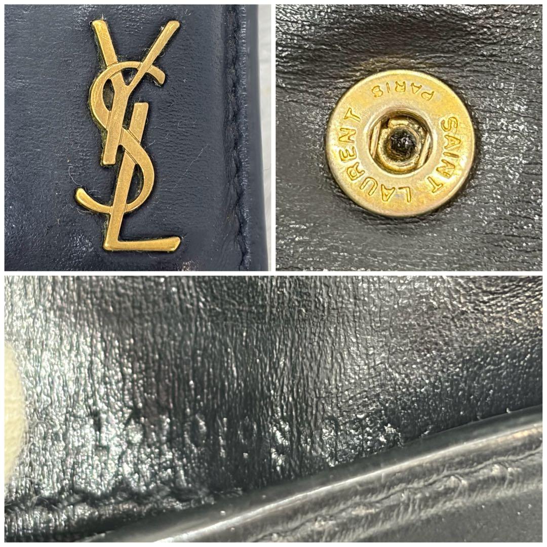 美品✨サンローラン　二つ折り　折り財布　カサンドラ　金ロゴ　レザー　ブラック