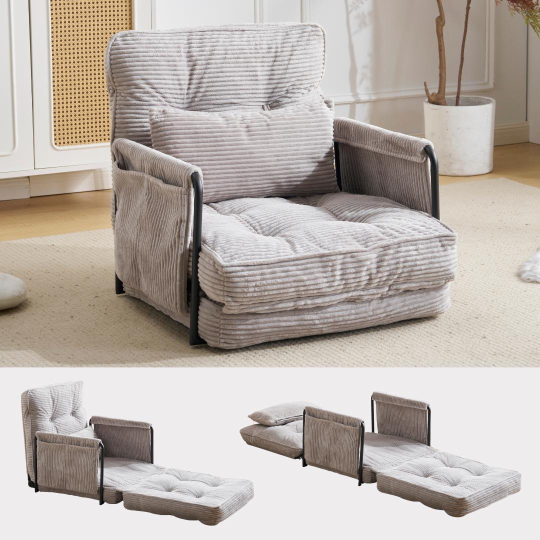 【ライトグレー】ソファー ソファーベッド 座椅子 6段調整可能 1人掛け 枕付き