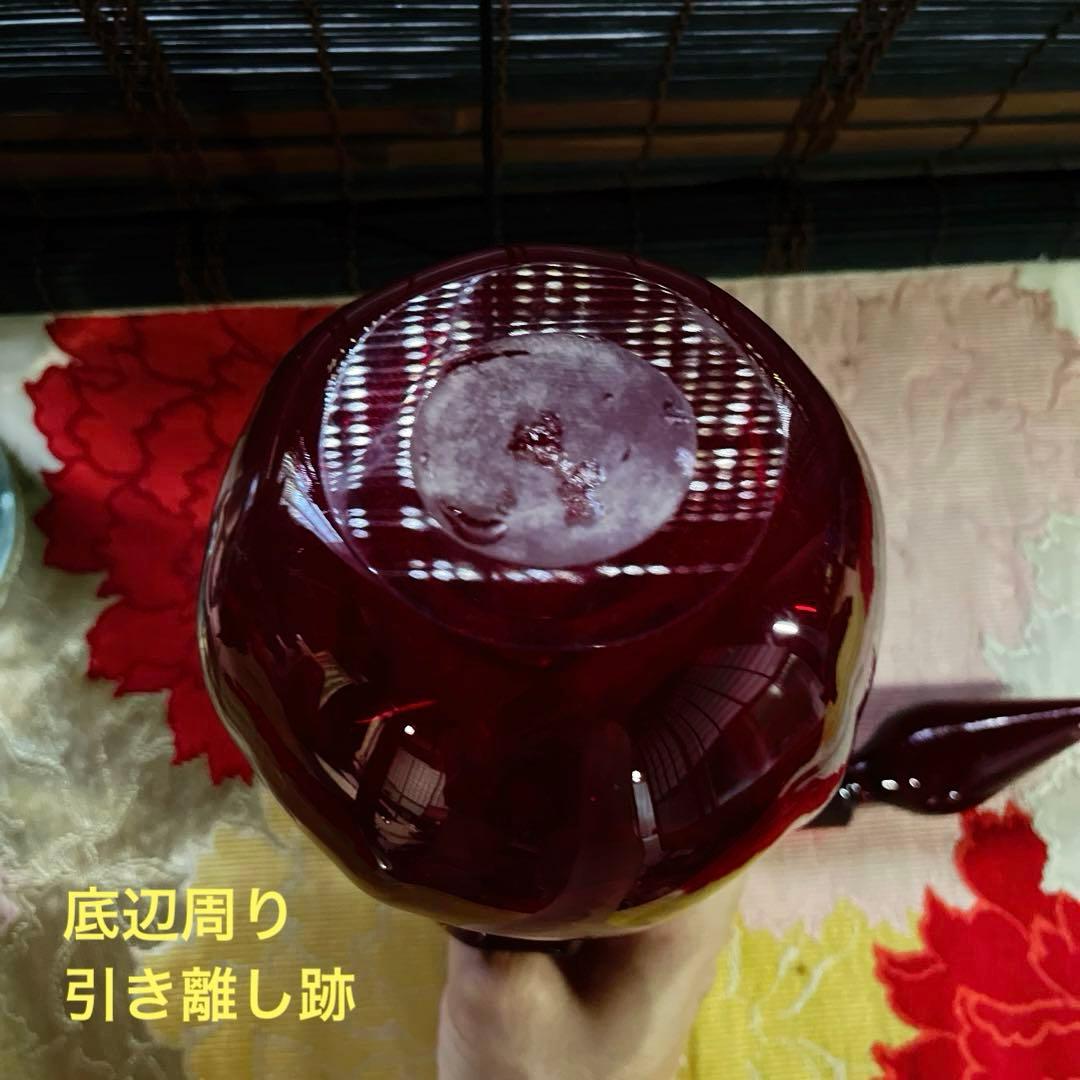 骨董　時代ガラス　銅赤被せガラス　古作　水差し　デカンタ カラフェ