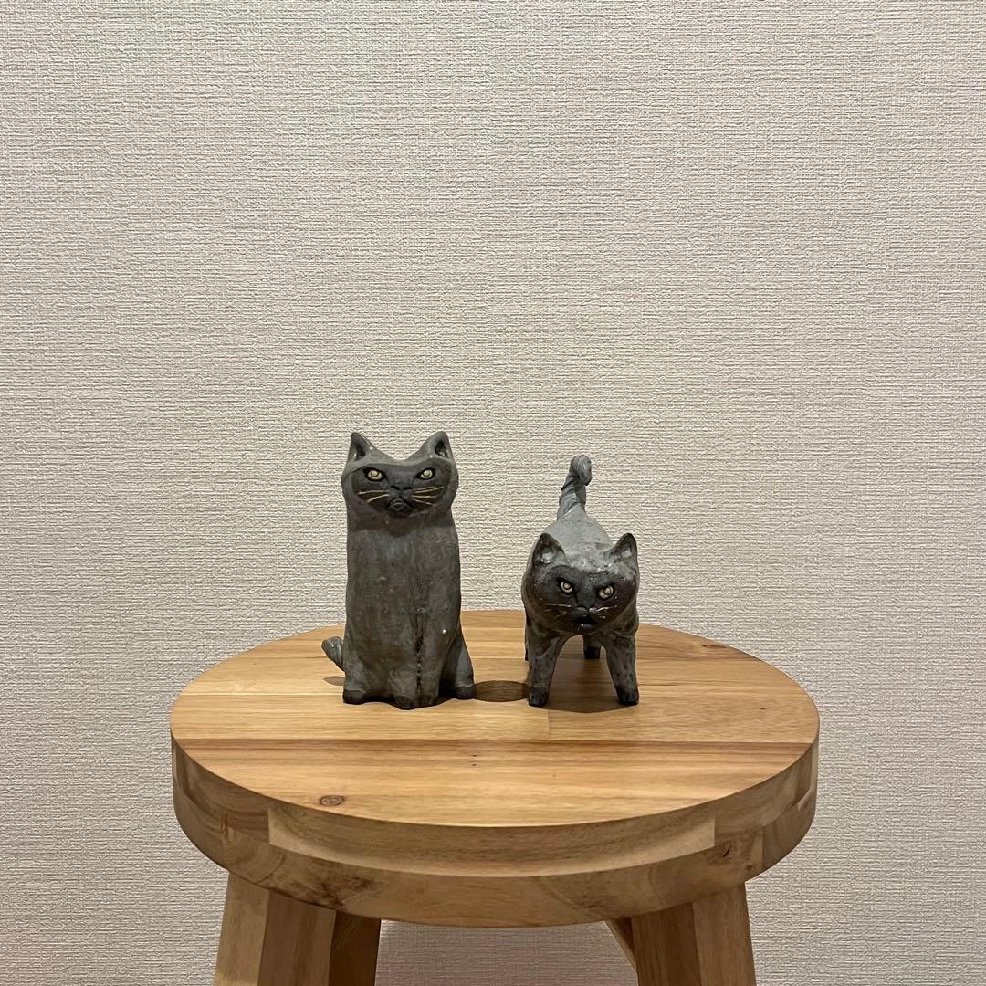 岡山富男　作家の手作り陶器　猫の置物　セット