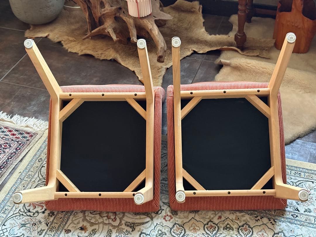 昭和レトロ　ビンテージ　レッド　ファブリック　レトロチェア　4脚セット　nZ