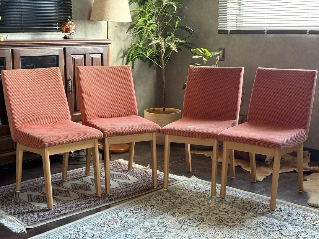 昭和レトロ　ビンテージ　レッド　ファブリック　レトロチェア　4脚セット　nZ