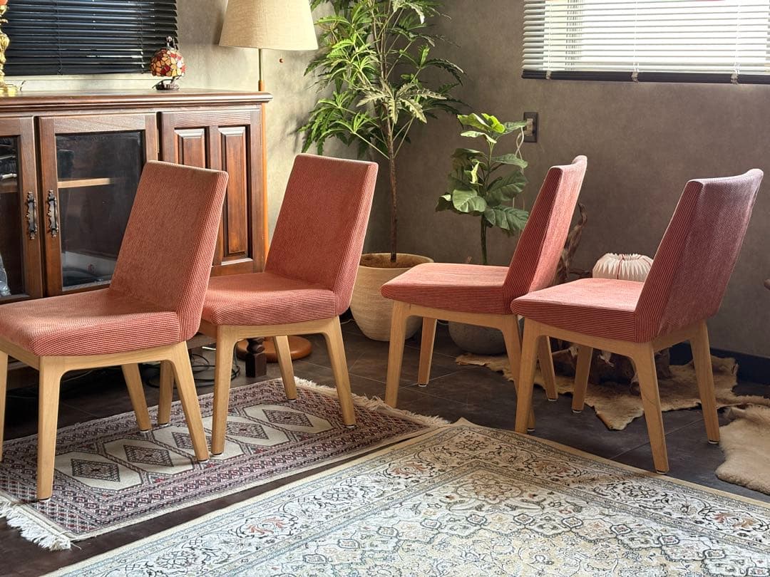 昭和レトロ　ビンテージ　レッド　ファブリック　レトロチェア　4脚セット　nZ