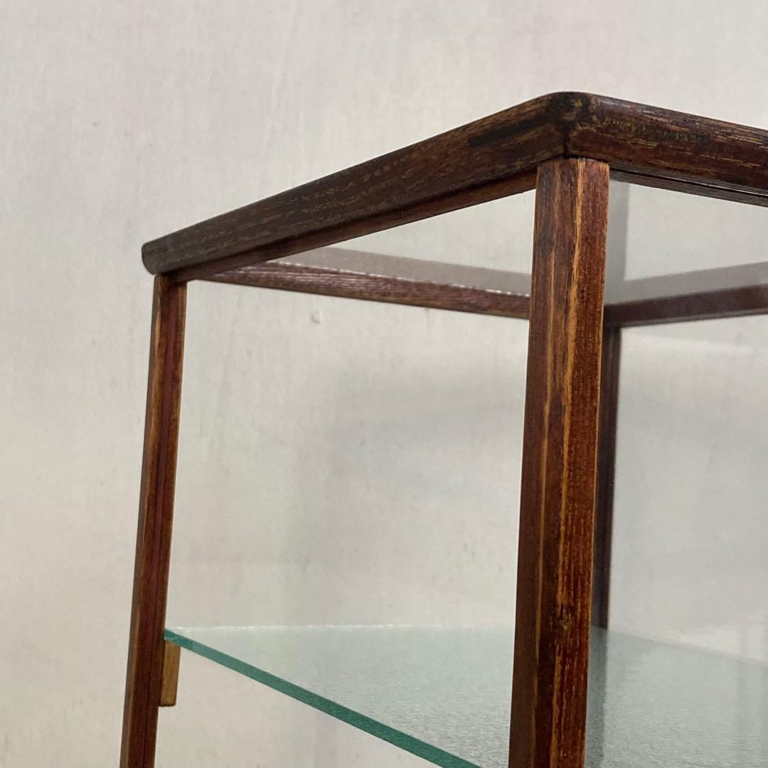 古い木製 小振り ガラスケース 2段 卓上ショーケース 扉なし