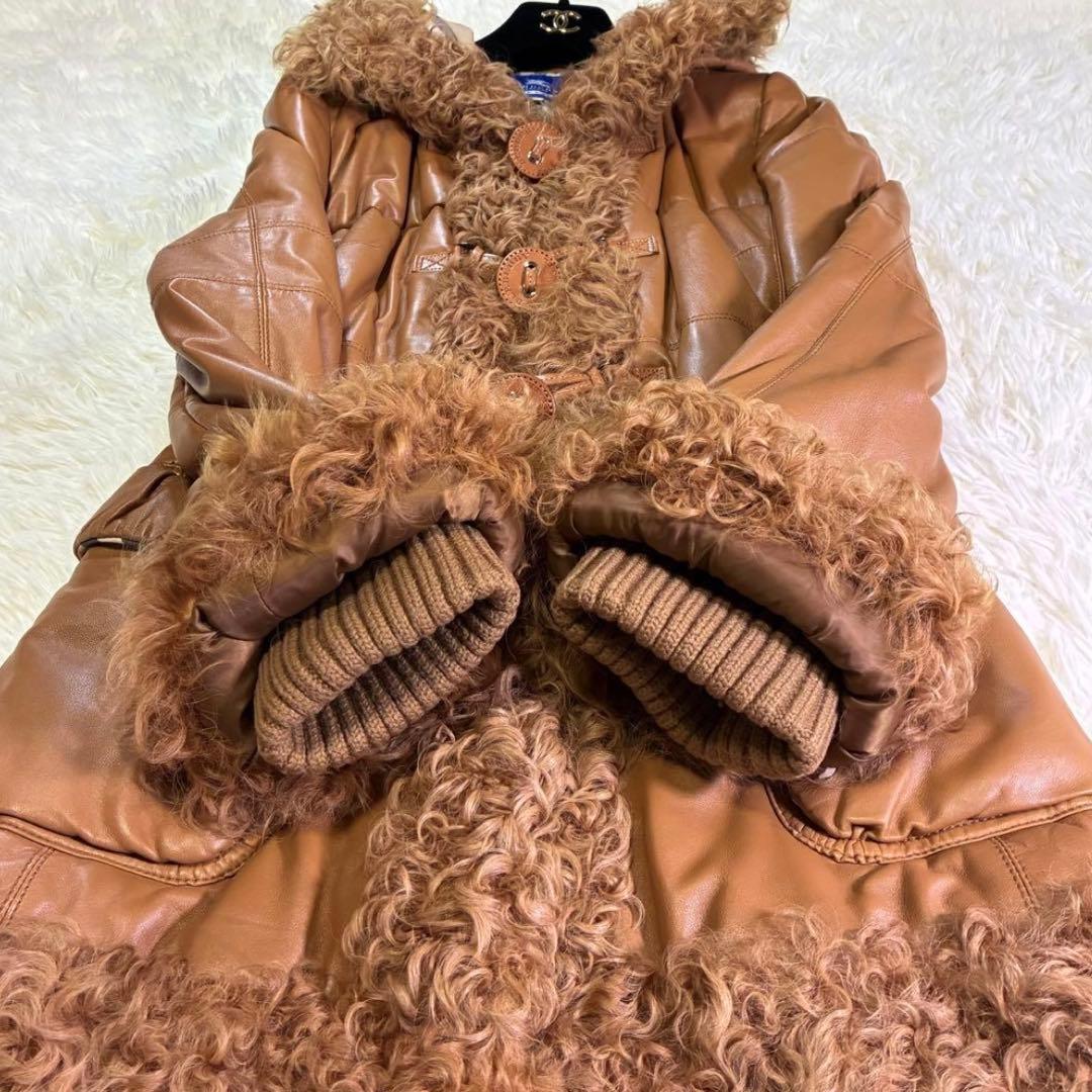 バーバリーブルーレーベル ダッフルコート　羊革　ラム　ノバチェック 中綿　38