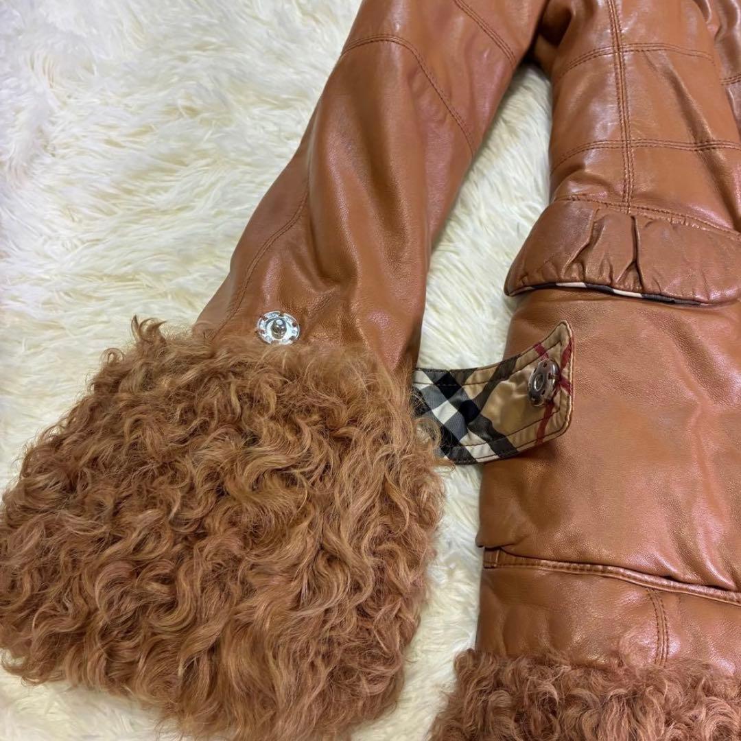 バーバリーブルーレーベル ダッフルコート　羊革　ラム　ノバチェック 中綿　38