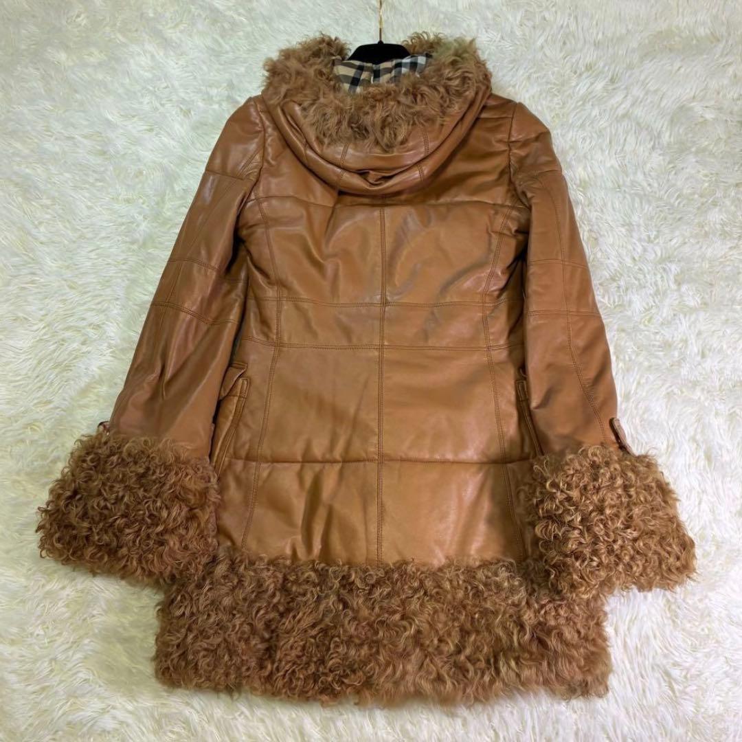 バーバリーブルーレーベル ダッフルコート　羊革　ラム　ノバチェック 中綿　38
