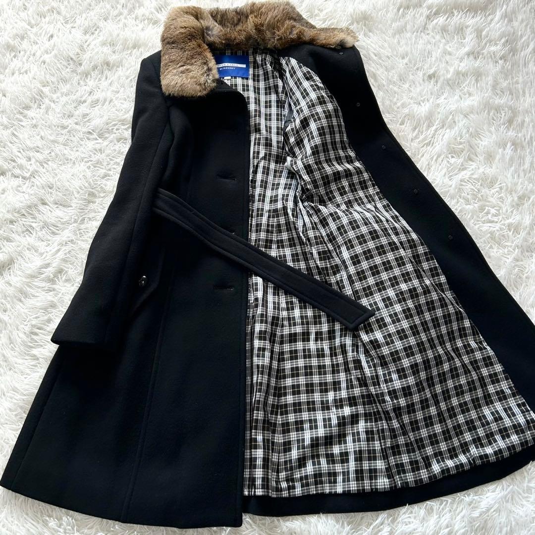 【極美品】バーバリーブルーレーベル　ファー付き　ベルテッドコート　黒　38