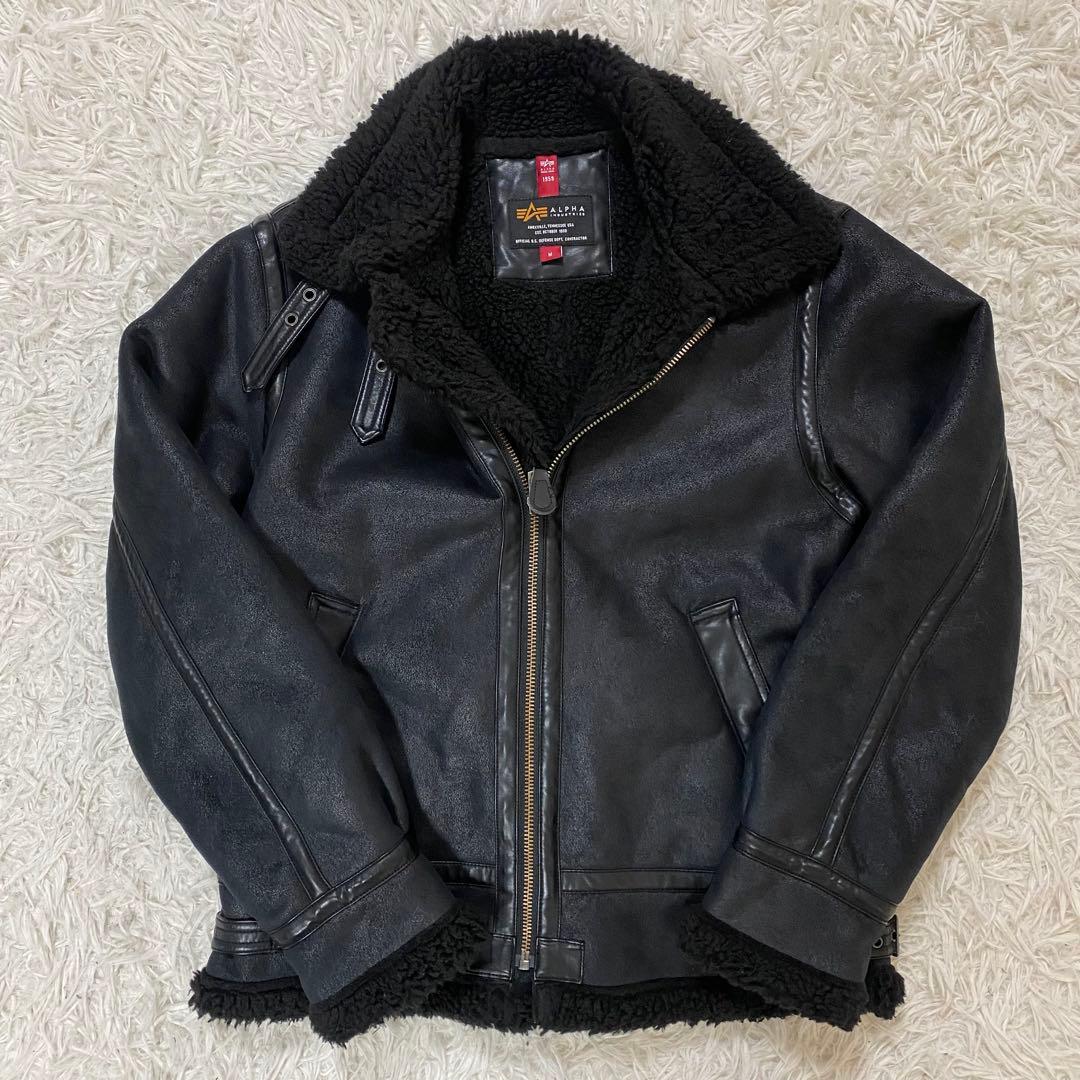ALPHA ボア フェイクムートン フライトジャケット ブラック M