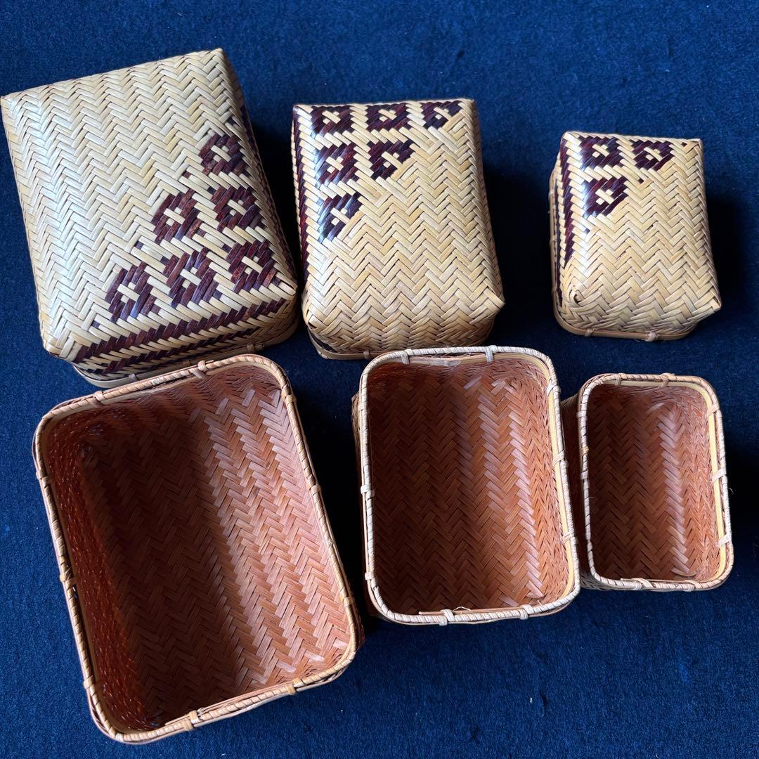 工芸品木製箱・花柄和小物入れサイズいろいろセット②