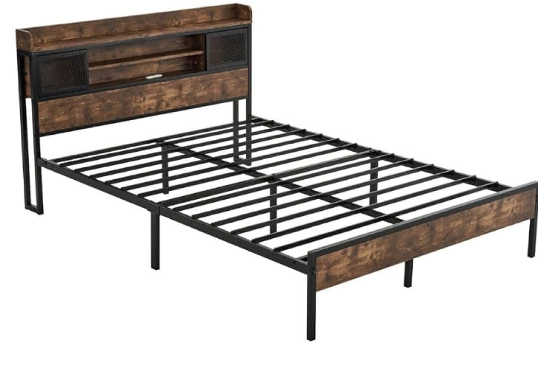 セミダブルベッド フレーム 宮付き コンセント付き 木製 パイプベッド スチール