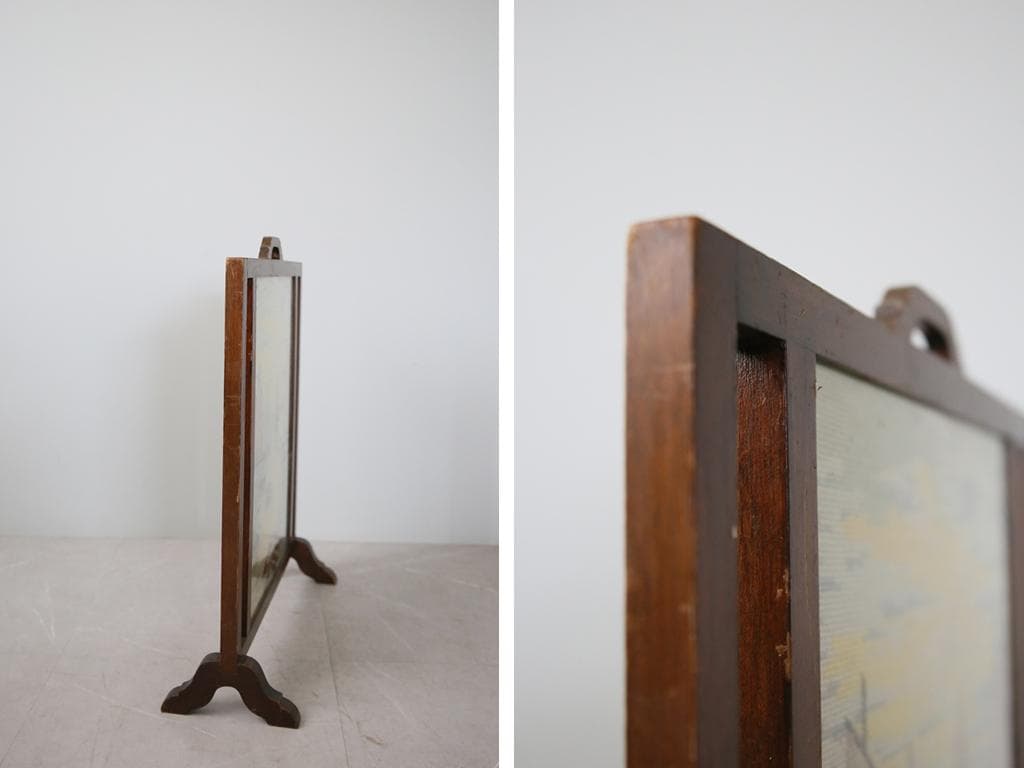 英国アンティーク木製ファイヤースクリーン/衝立/刺繍プチポワン(88-102)