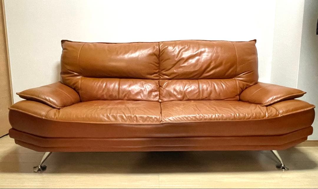 【本革・高級感】3人掛けレザーソファ ブラウン 牛革 クラシック