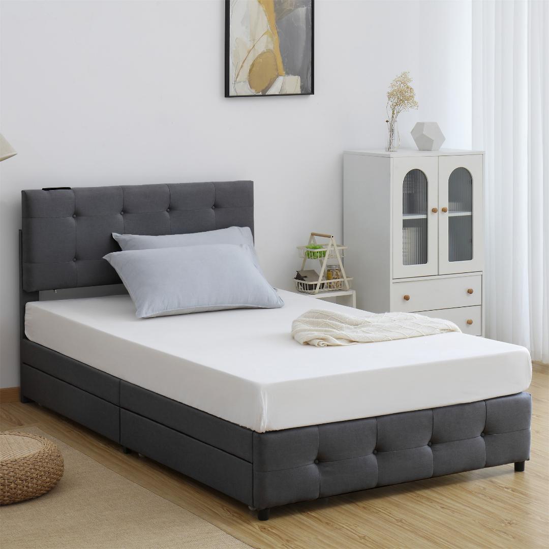 ファブリックベッドセミダブル布貼りベッド木製下収納すのこベッド耐震北欧風おしゃれ