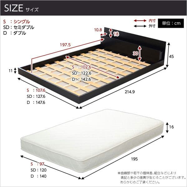 (送料無料)宮棚・コンセント付きベッド【スリード】シングル（マットレス付き）